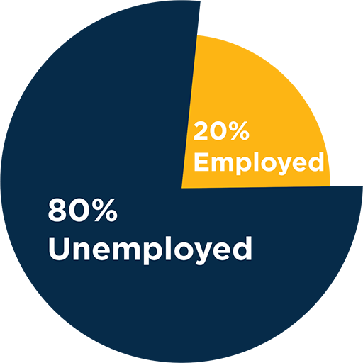 Life Science PhDs Pie Chart, 80% Unemployed, 20% Employed